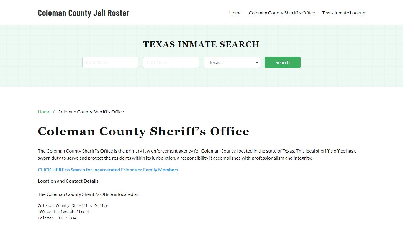 Coleman County Sheriff Office, TX, Arrest Warrants Search