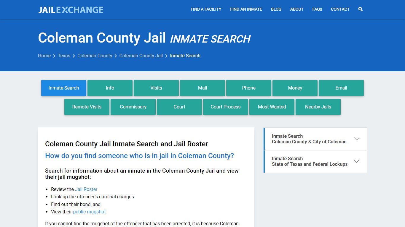 Inmate Search: Roster & Mugshots - Coleman County Jail, TX