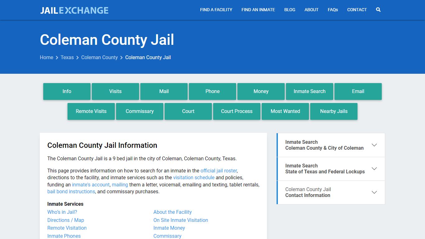 Coleman County Jail, TX Inmate Search, Information